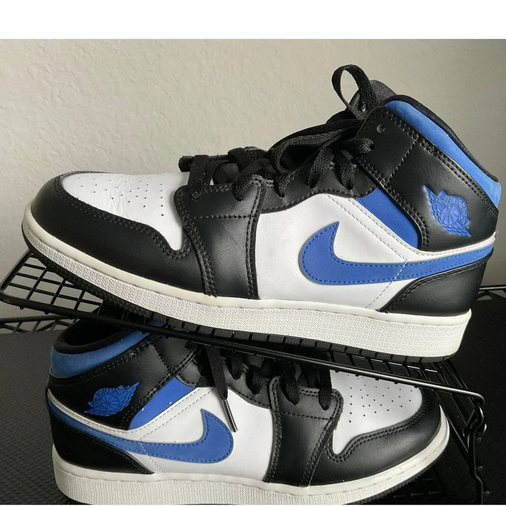 Air Jordan 1 Mid Signal Blue Black White GS 554725-140 Kids Size 6.5Y
